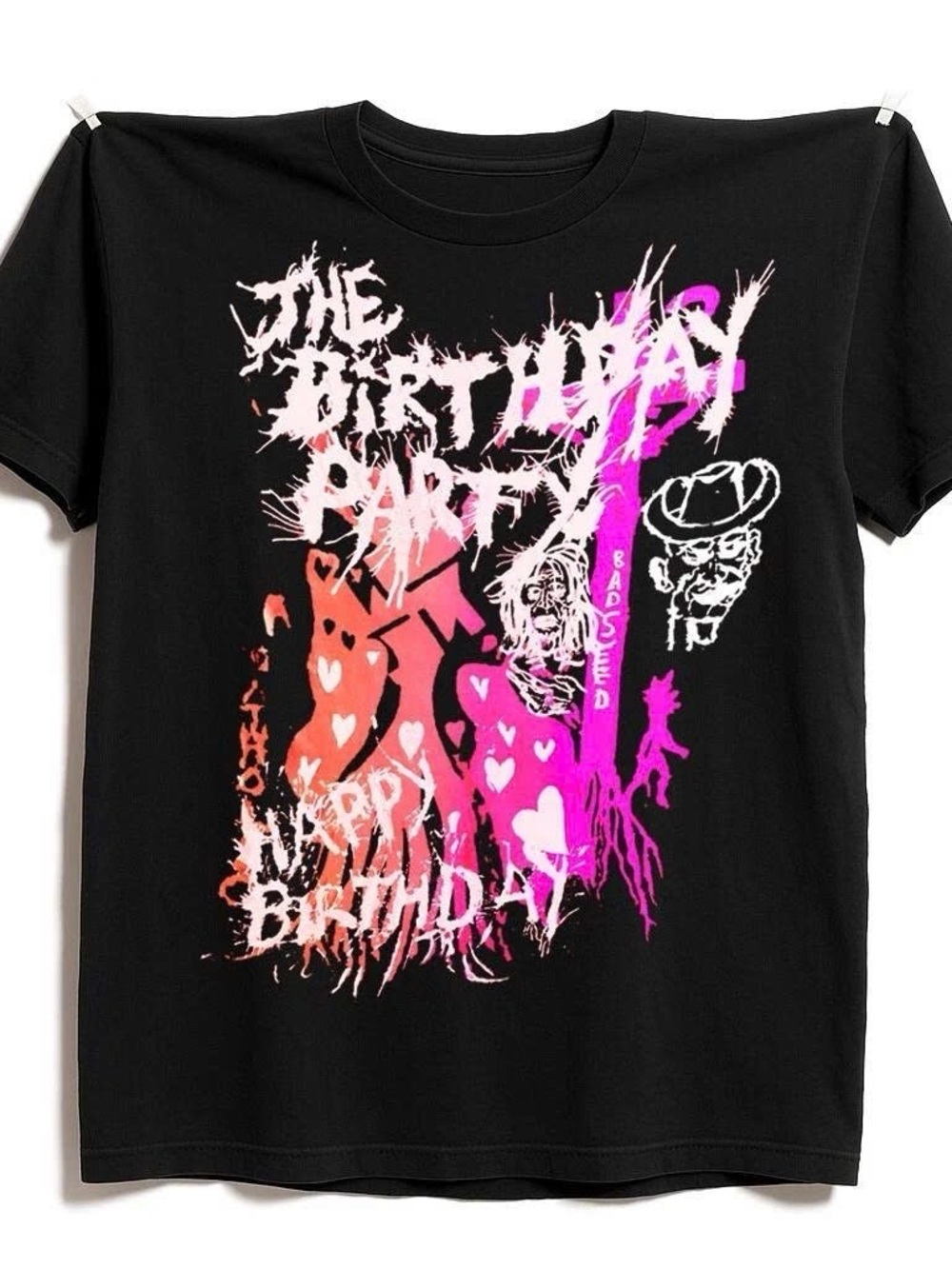 The Birthday Party Graphic Short-Sleeve Tee - Black with Pink & Orange Hearts